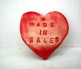 Made in UK or Wales - heart brooch / pin / button / badge. Ceramic. State your origin...