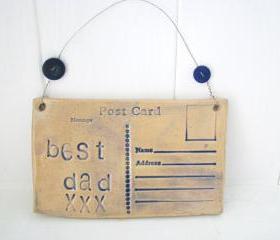 Best Dad - Ceramic postcard with vintage buttons. Fathers Day. Made in Wales, UK. Ready to Ship.