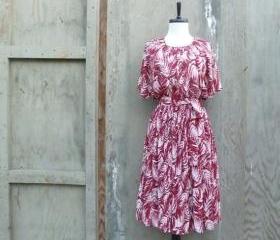 1960s Print Belted Midi Dress