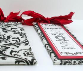 Handmade Wedding Bookmarker Favors - Black White & Red Damask Theme - (custom colors available)