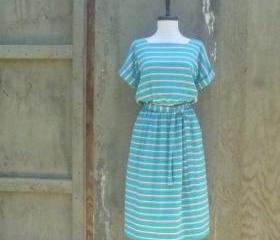 1980s Midi Dress in a Striped Cotton