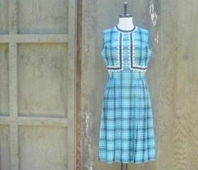 1960s Plaid Day Dress in Turquoise and Black