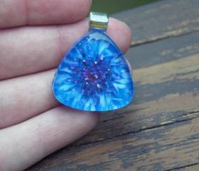 Blue Flower Burst Pendant on Black Cord 