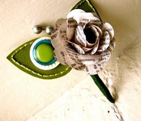 Green Rose Paper Flower and Button Boutonniere for Wedding or Event by The Little Red Button