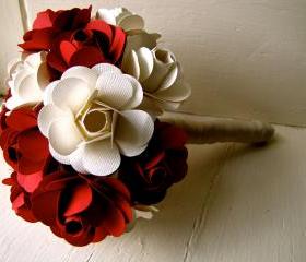 Red and White Paper Rose Flower Wedding Bouquet
