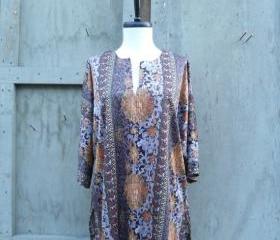 1970s Shirt Ethnic Printed Oversized Batwing