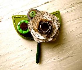 Boutonniere Book Page Rose Flower Buttons for Wedding or Event