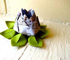 Paper Lotus, Music Sheet and Green, Wedding Decor, Wedding Bouquet, Home Decorations, Event Decorations