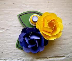 Paper Flower Corsage, Pin-on Corsage, Wedding, Purple, Yellow, Rose