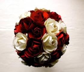 Paper Rose Bouquet - Bridal Bouquet, Red and White