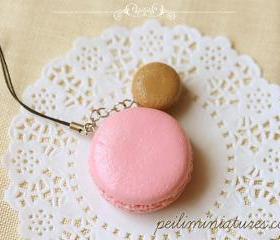 Macaron Keychain - Macaron Phone Charm Bag Charm - Strawberry and Caramel Macaron