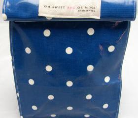 Oilcloth Lunch Bag - Spots - White On Navy Blue 