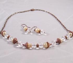Antiqued Copper & Crystal Necklace Set