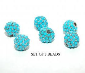 Turquoise Pave Crystal beads 6mm Swarovski Crystal Metal Bead