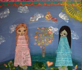 Time to Grow - Original Mixed media painting and collage on canvas by a pink dreamer
