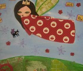 Super girls don't cry. They just Fly- The Supergirl/ Original mixed media painting on watercolor paper by A Pink Dreamer