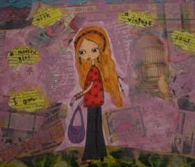 I am a modern girl with vintage soul - Mixed media original painting and collage on watercolor paper
