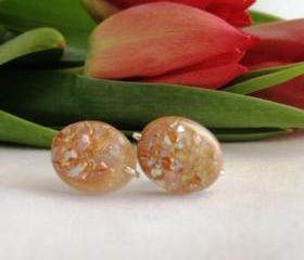 Peach Druzy Stud Earrings