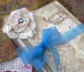 Wedding Guestbook - Teal and rose pink in vintage shabby chic - Custom