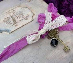 Wedding Guest Book in shabby vintage style - Old lace red rose theme and customised