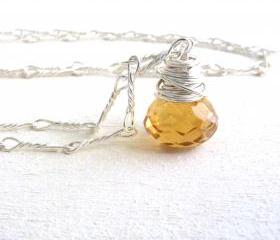 Citrine Wire Wrapped Briolette Necklace in Sterling Silver