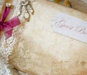 Wedding guest book - vintage shabby chic, custom