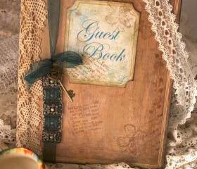 Wedding guest book - vintage shabby chic style, custom