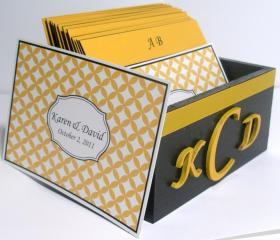 Custom Wedding Guest Box & Cards - Black, Yellow and White w/Couple Monogram (custom colors available)