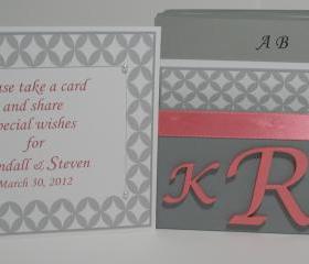 Custom Wedding Guest Box & Cards - Grey, Coral and White w/Couple Monogram (custom colors available)