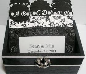 Custom Wedding Guest Box & Cards - Black, White and Silver Damask (custom colors available)