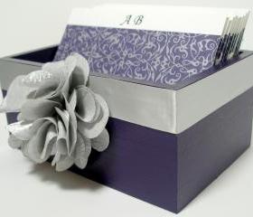 Custom Wedding Guest Box & Cards - Eggplant and Silver Theme (custom colors available)