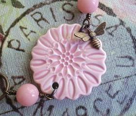 Pink Lemonade Ceramic Flower Bracelet