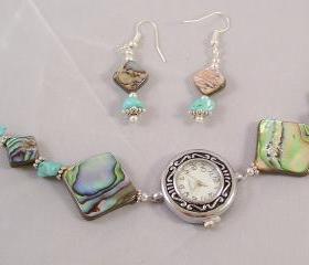 Abalone & Turquoise Beaded Watch