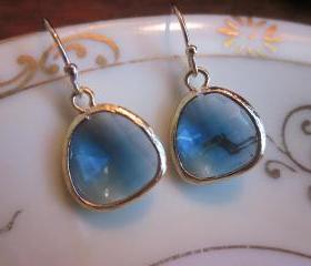 Sapphire Blue Earrings Gold Plated - Bridesmaid Earrings - Wedding Earrings - Bridal Earrings