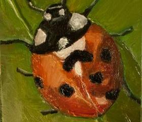 Lady Bug Mini Plein Air Outdoor Painting, Red, Green, Black Art - Daily Paintings