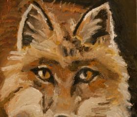 Brown Fox Mini Wildlife Painting Gold, Red, Orange Art - Daily Paintings