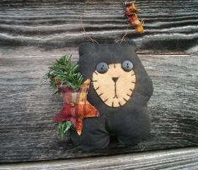 Whimsical Primitive Bear Doll - Shelf Sitter, Tuck, Door Greeter, or Wall Hanging