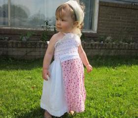 Toddler, Little White Apron Front Sun Dress, 12 month, One of a Kind, Ready to Ship, Free Shipping
