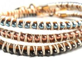 Friendship Bracelets Leather ball chain braid stackables trendy Metallic fashion Natural summer 2012 for her under 25 set of three