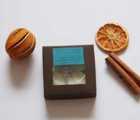 Natural wax tea light candles set of 4 in Winter Warmer, handmade by Olibanum Aromatherapy in the UK