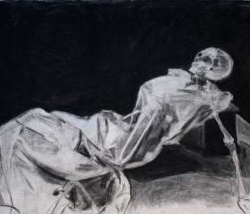Dark, Death, Skeleton, Still Life Art Black and White Drawing Original Artwork