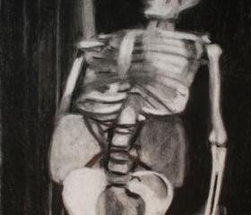 Skeleton Art Still Life Black and White Drawing - Death of Jazz