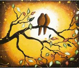 Earth Tones Vintage Inspired Bird Art Print Wedding Decor Wall Decor 13x18 Signed