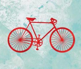 Bicycle print - 5 x 7 - modern art, bike art, turquoise, red, bicycle illustration
