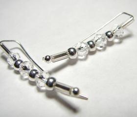 Ear Pins, Earring Pins - Silver and Faceted Crystals - Pair Earrings, Pierced Ear Cuffs, Earpins