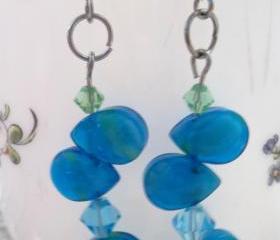 Turquoise glass beads and green Swarovski crystal earrings 
