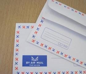 Set of 20 French stripe tri -colors airplane graphic trim self glue airmail envelopes 50grm.