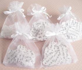 10 x Confetti Organza Bag Favors with Personalised Confetti Hearts