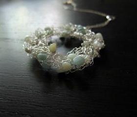 Glacier Necklace: knitted wire and amazonite on a 16' sterling silver chain