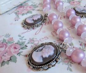Romantic Victorian style pink necklace, cameo, Romantic Jewelry, vintage style